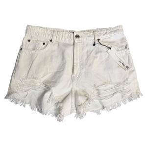 NEW Zara White Distressed Womens High Rise Shorts Size 16